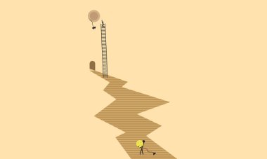 Ay Şeklinde Bir Lamba Kurmak İçin Birlikte Çalışan İki İnsan. Asgari İllüstrasyon