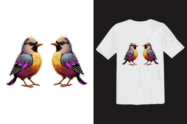 Carino Uccello Realistico Design Shirt — Vettoriale Stock