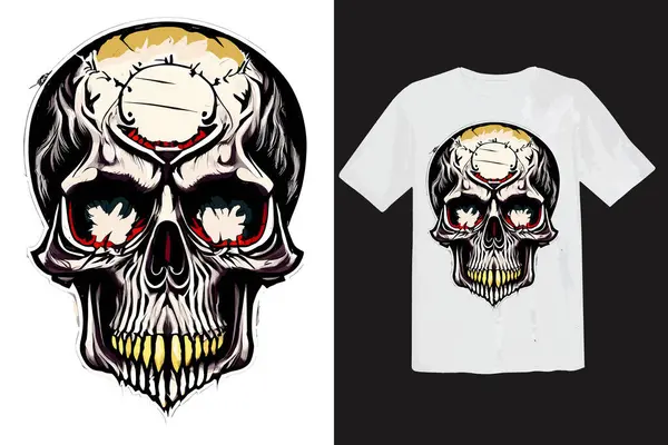 Illustrazione Vettoriale Spaventosa Del Cranio Design Della Shirt — Vettoriale Stock