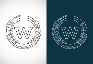 Initial letter W with wheat wreath. Organic wheat farming logo design concept. Agriculture logo.