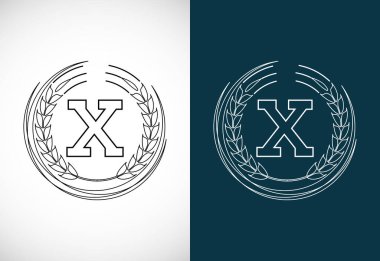 Initial letter X with wheat wreath. Organic wheat farming logo design concept. Agriculture logo.