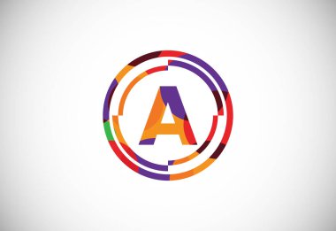 Çember çerçeveli A harfleri düşük polisiye resim tarzında. İngiliz alfabesi, vektör illüstrasyonu