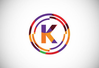 Çember çerçeveli K harfleri düşük poli sanat tarzında. İngiliz alfabesi, vektör illüstrasyonu