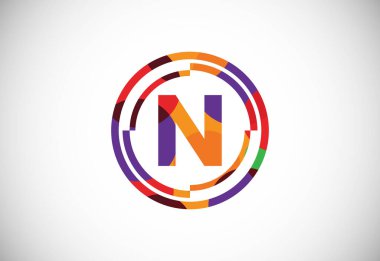 Çember çerçeveli N harfleri düşük poli sanat tarzında. İngiliz alfabesi, vektör illüstrasyonu