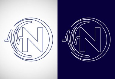 Sağlık nabzı olan ilk N alfabesi. Çizgi sanatı kalp atışı logosu tasarımı. Tıbbi ya da sağlık sektörü logosu