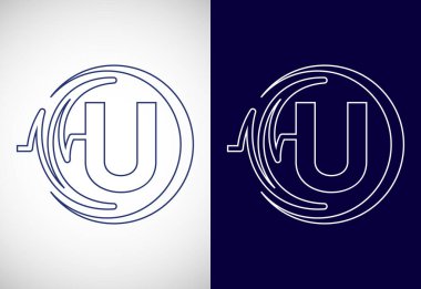 Sağlık nabzı olan ilk U alfabesi. Çizgi sanatı kalp atışı logosu tasarımı. Tıbbi ya da sağlık sektörü logosu