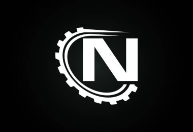 Teçhizatlı baş harfi N alfabesi. Vites mühendisi logosu tasarımı. Otomotiv, mekanik, teknoloji, ayar, tamir işi ve şirket kimliği logosu