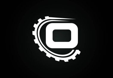 Teçhizatlı O harfi. Vites mühendisi logosu tasarımı. Otomotiv, mekanik, teknoloji, ayar, tamir işi ve şirket kimliği logosu