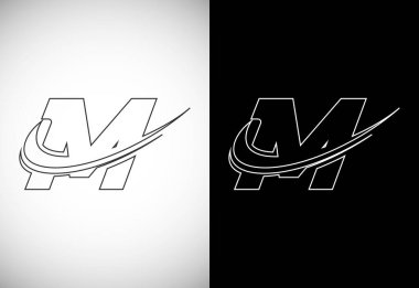 Initial letter M with a swoosh line art-style logo. Modern vector logotype for business and company identity.