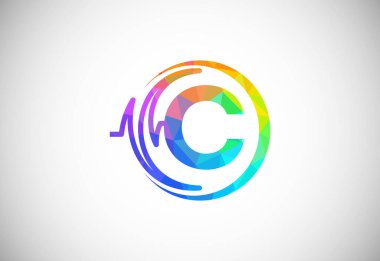 Initial low poly C alphabet with health pulse. Heartbeat logo design. Logo for medical or health business