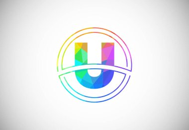 Low poly style letter U with a circle frame. Graphic alphabet symbol for corporate business identity