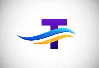 Initial T alphabet with swoosh or ocean wave logo design. Graphic alphabet symbol for corporate business identity
