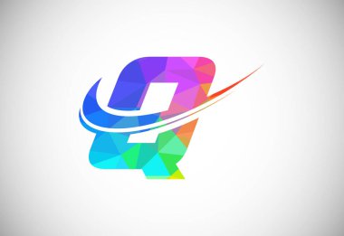 Polygonal low poly letter Q with a swoosh logo. Modern vector logotype for business and company identity.
