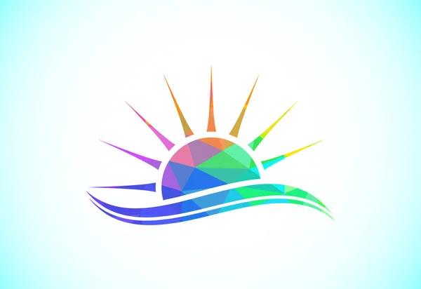 Design Logotipo Sol Poligonal Abstrato Ícone Solar Sunburst Formas Triangulares — Vetor de Stock