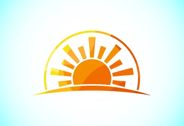 Design Logotipo Sol Poligonal Abstrato Ícone Solar Sunburst Formas Triangulares — Vetor de Stock