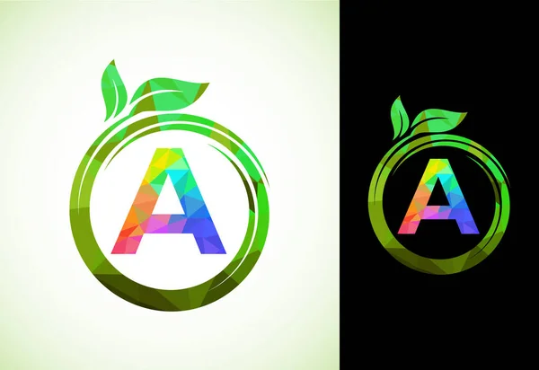 Alfabeto Poligonal Espiral Con Hojas Verdes Icono Naturaleza Símbolo Signo — Vector de stock