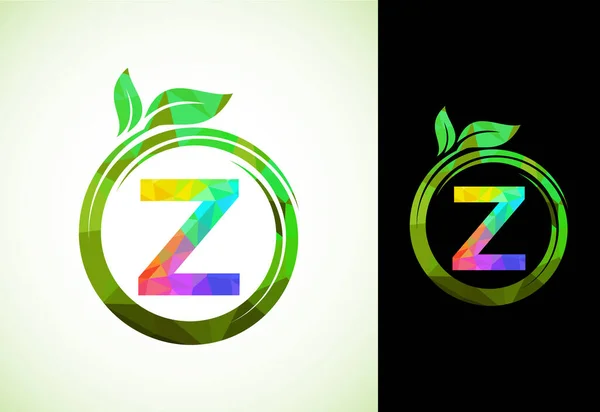 Alfabeto Poligonal Espiral Con Hojas Verdes Icono Naturaleza Símbolo Signo — Archivo Imágenes Vectoriales