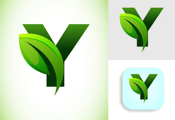 Alfabeto Inicial Con Una Hoja Concepto Logotipo Ecológico Símbolo Alfabeto — Archivo Imágenes Vectoriales