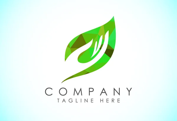Poly Main Basse Avec Modèle Vectoriel Conception Logo Leaf — Image vectorielle