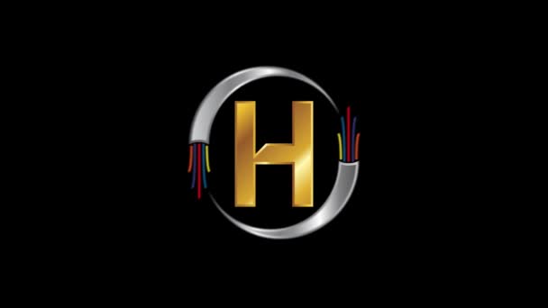 Английский Хабет Электрическим Проводом Анимацией Логотипа Оптоволоконного Кабеля — стоковое видео