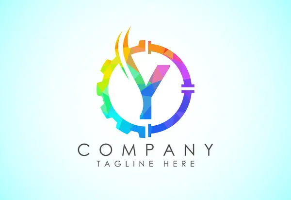 Alphabet Poly Bas Initial Avec Tuyau Engrenage Flamme Concept Logo — Image vectorielle