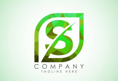 Soyut yapraklı S alfabesi. Çevre dostu logo konsepti. Düşük polimer biçimi