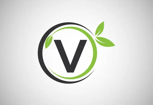 Engelska Alfabetet Med Gröna Blad Ekologisk Miljövänlig Logotyp Design Vektor — Stock vektor