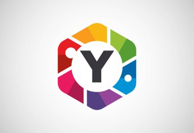 Kameralı Y alfabesi. Fotoğraf makinesi simgesi. Fotoğraf logosu tasarım vektör şablonu