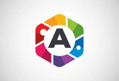 Kamera kepenkli İngiliz alfabesi A. Fotoğraf makinesi simgesi. Fotoğraf logosu tasarım vektör şablonu