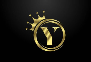 Taçlı İngiliz alfabesi Y. Kraliyet, Kral, Kraliçe Lüks Sembolü. Yazı tipi amblemi. Vektör illüstrasyonu