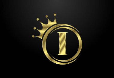 Taçlı İngiliz alfabesi I. Kraliyet, Kral, Kraliçe Lüks Sembolü. Yazı tipi amblemi. Vektör illüstrasyonu