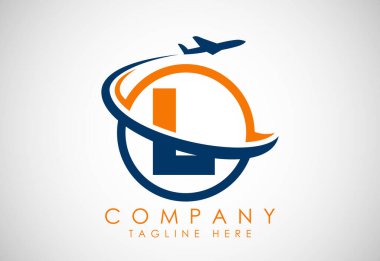 Alfabe L 'nin ilk harfi. Seyahat ikonları. Havacılık logosu işareti, uçan sembol. Uçuş simgesi