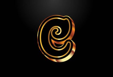 Altın ve siyah alfabe C. Zarif Altın Renk vektör çizimi.