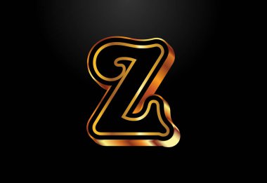 Altın ve siyah alfabe Z. Zarif Altın Renk Alfabesi vektör çizimi