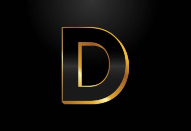 Altın ve siyah alfabe D. Zarif Altın Renk vektör çizimi.