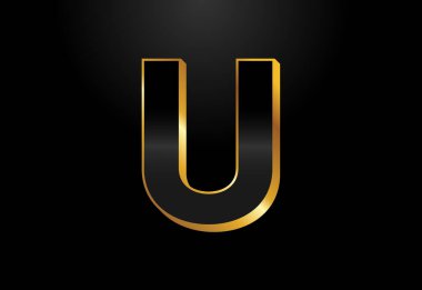 Altın ve siyah alfabe U. Zarif Altın Renk Alfabesi vektör çizimi