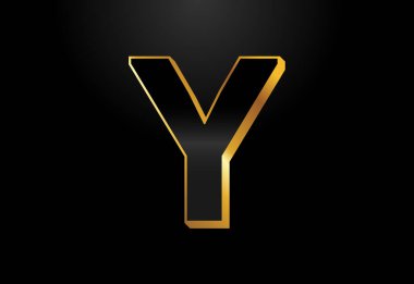 Altın ve siyah alfabe Y. Zarif Altın Renk Alfabesi vektör çizimi