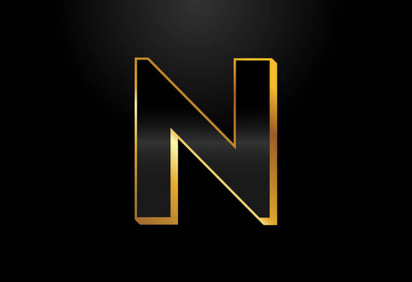 Золотой и черный алфавит N. Элегантная векторная иллюстрация золотого цвета