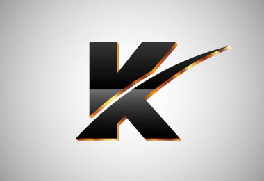 Altın ve siyah alfabe K harfi ile. Zarif Altın Renk Alfabesi vektör çizimi