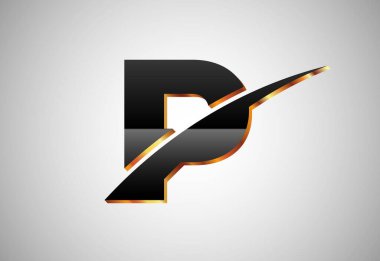 Altın ve siyah alfabe P harfi ile 