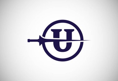 Mızraklı İngiliz alfabesi U. Yaratıcı mızrak logosu tasarım şablonu çizimi