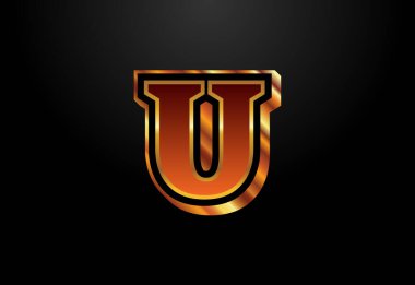 Altın ve siyah alfabe U. Zarif Altın Renk Alfabesi vektör çizimi