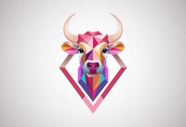 Geometrik boğa başı logo tasarımı vektör çizimi