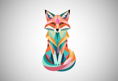 Geometrik tilki logosu tasarım vektör çizimi. Hayvan logosu