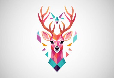 Geometrik Geyik Renkli Logosu. Geyik Başı Logo Tasarım Vektörü illüstrasyonu.