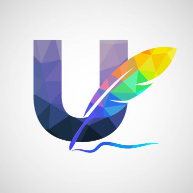 Tüylü logo dizayn şablonlu İngiliz alfabesi U. Bir yazar veya yayıncı için logo.