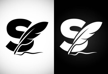Tüy logo dizayn şablonlu İngiliz alfabesi S. Bir yazar veya yayıncı için logo.