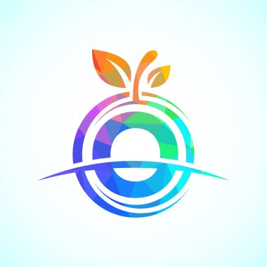 Soyut elma logosuyla O alfabesi. Sağlıklı gıda logosu tasarım şablonu