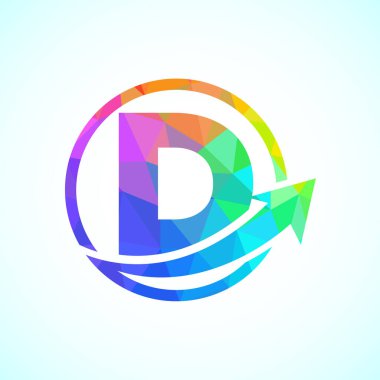 Okla birleştirilmiş D alfabesi logo tasarımı. Mali veya başarı logosu kavramı