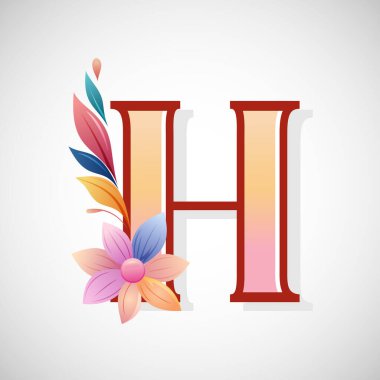 Çiçekli alfabe H, düğün davetiyeleri, tebrik kartları, logolar, posterler ve diğer tasarım için ilk harf.